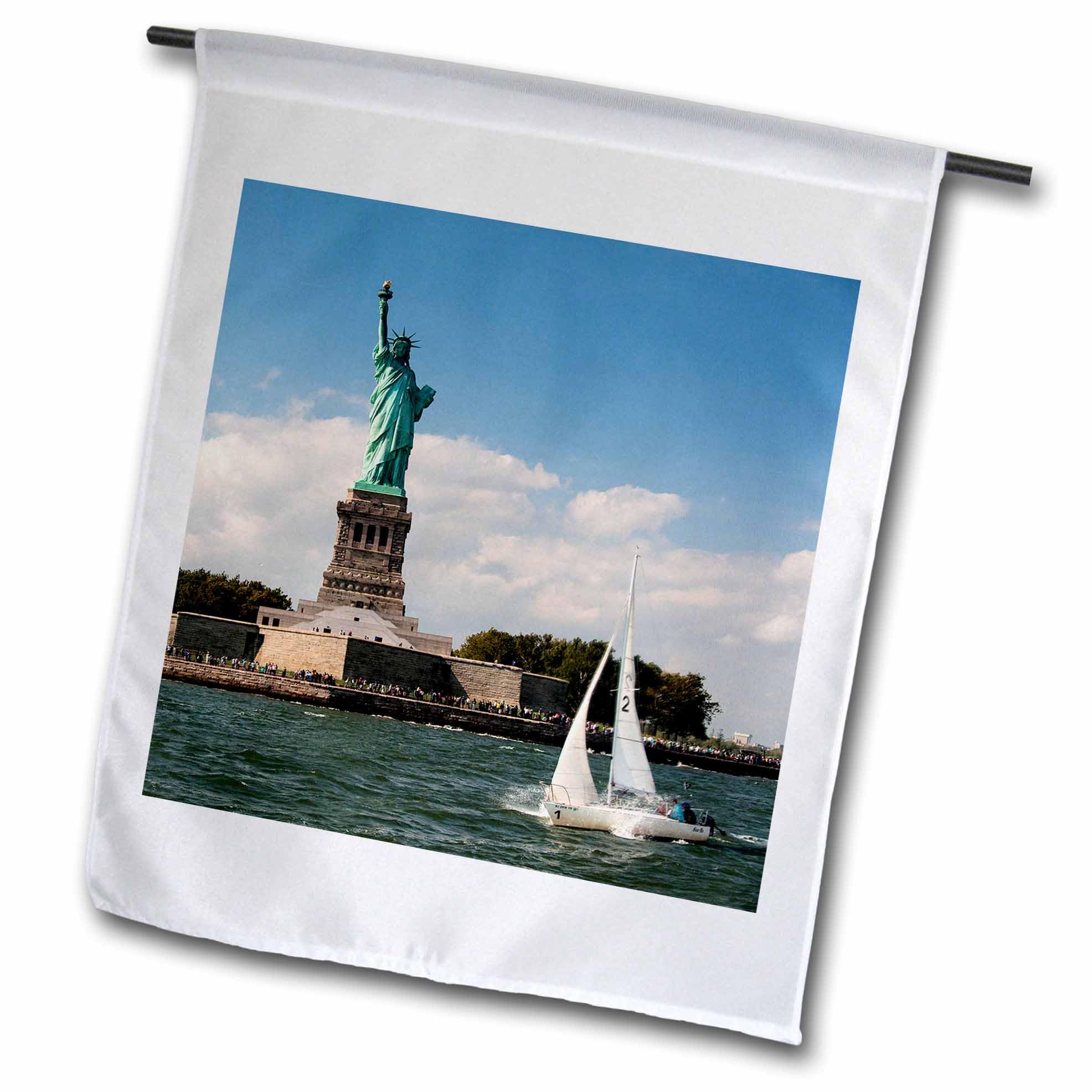 3dRose Roni Chastain Photography - Sailboat sailing by Lady Liberty - 12 x 18 inch Garden Flag (fl_203177_1)