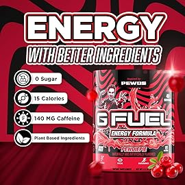 G Fuel PewDiePie Energy Drink Powder, Pre Workout Caffeine Mix for Gaming, Sugar Free Focus Amino, Vitamin + Antioxidants, 9.9oz (Lingonberry, 40 Servings)