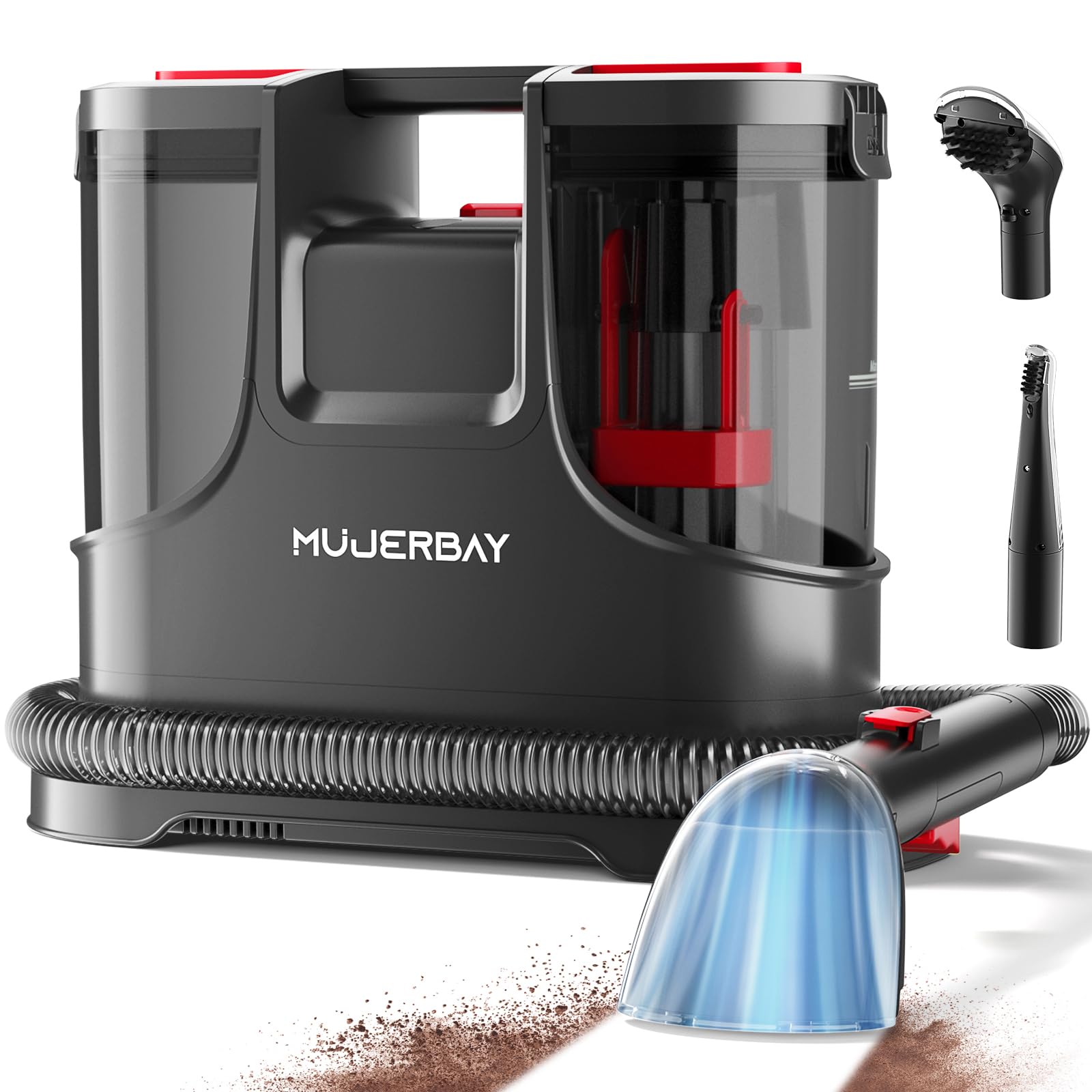 Photo 1 of Upholstery Carpet Cleaner, MUJERBAY 15Kpa Portable Spot and Stain Cleaner Shampooer, Easy Move with Handle, 1.5-inch Deep Cleaning Machine for Couch, Stairs, Car and Pet Messes.