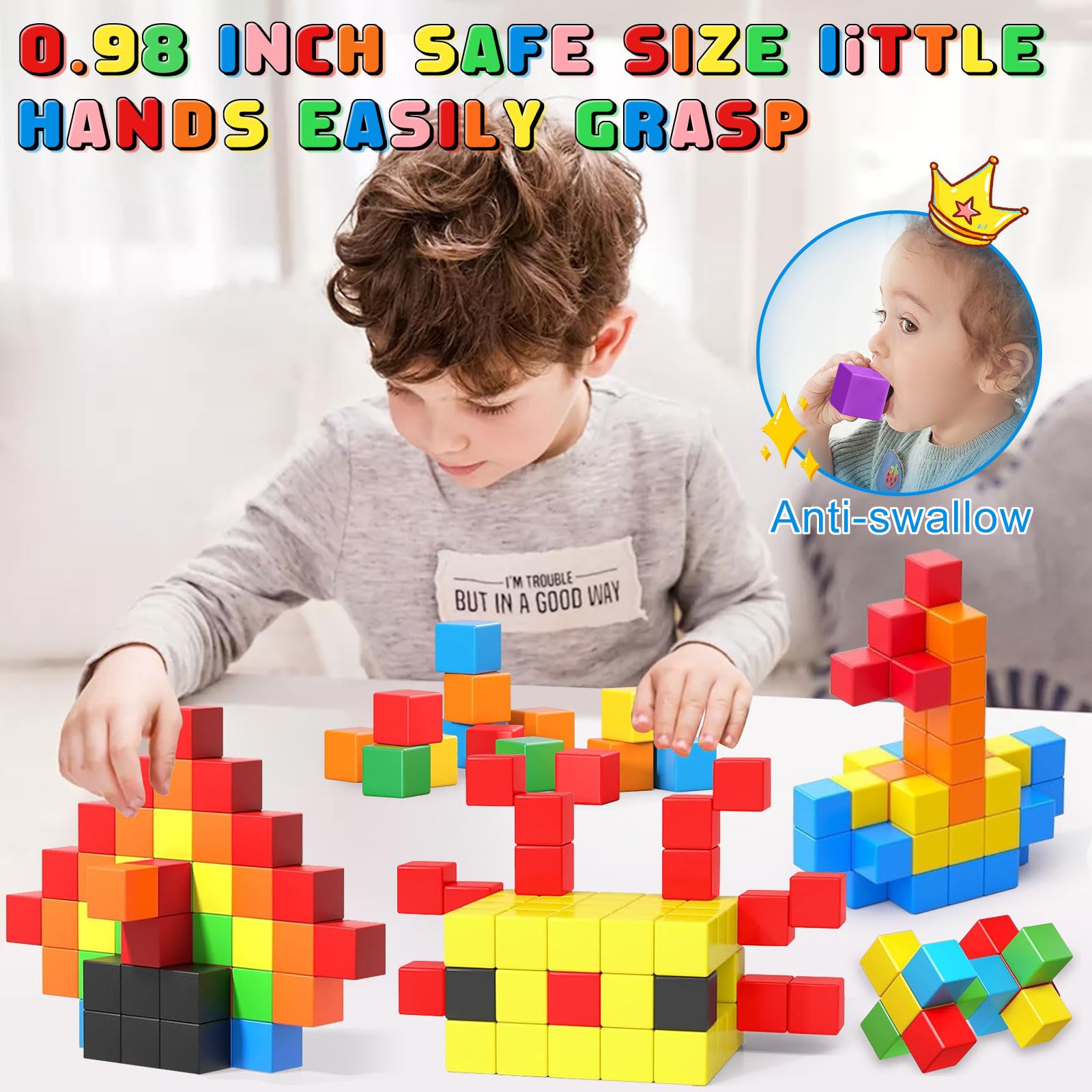Bloc De Construction Magnétique JONRRYIN 80 Pièces Construction Magnetique Enfant, 2.5CM Cube Magnétique Avec Mode D'emploi Pour Anniversaire, Noël à Partir De 4 5 6 7 8 9 10 Ans Magnetic Blocks