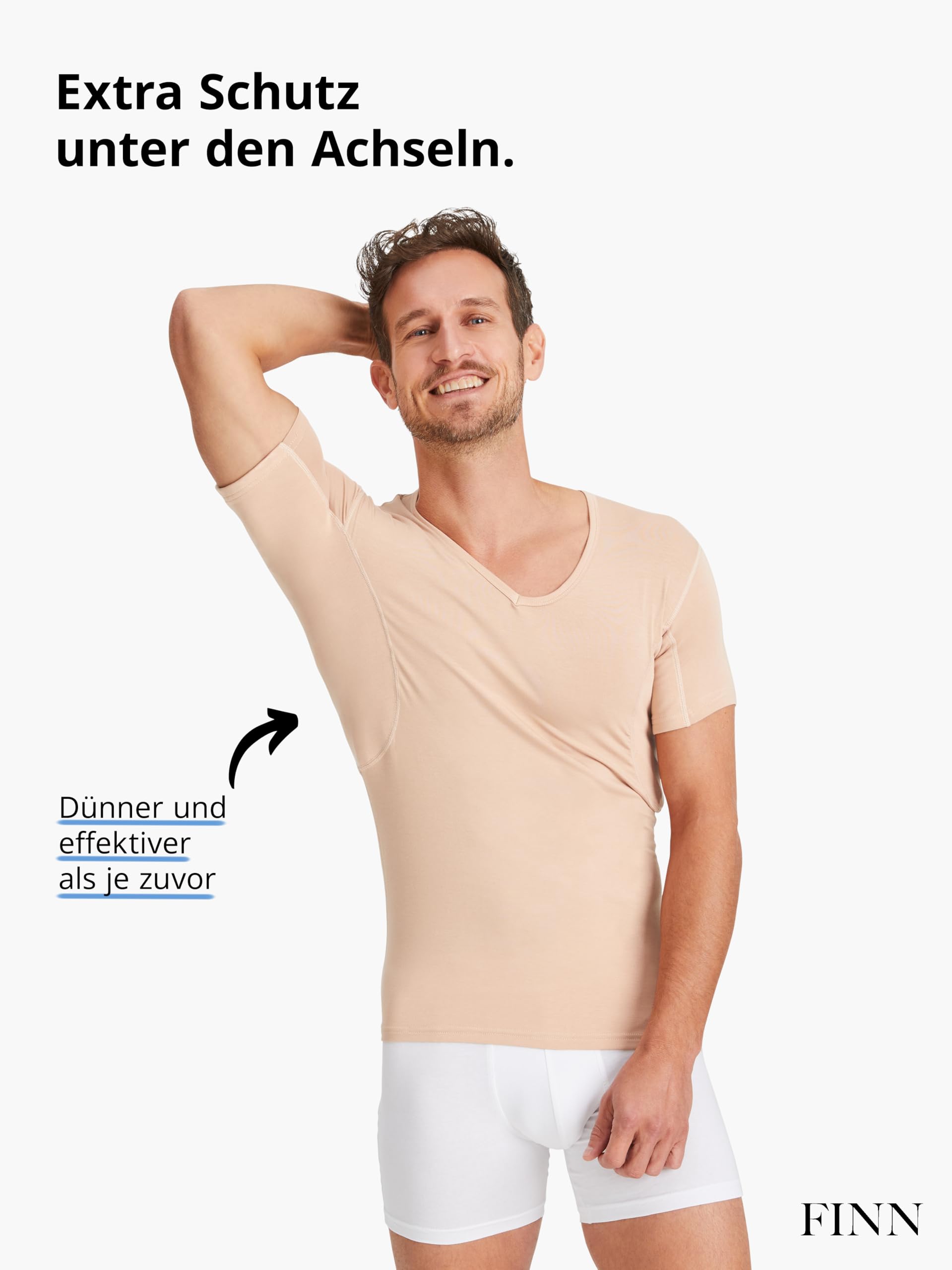 FINN T-Shirt imperméable Anti-Transpiration pour Homme avec Coussinets sous Les aisselles – Minimise Les Taches de Transpiration sur Tout Le Haut du Corps, même en Cas de Forte Transpiration