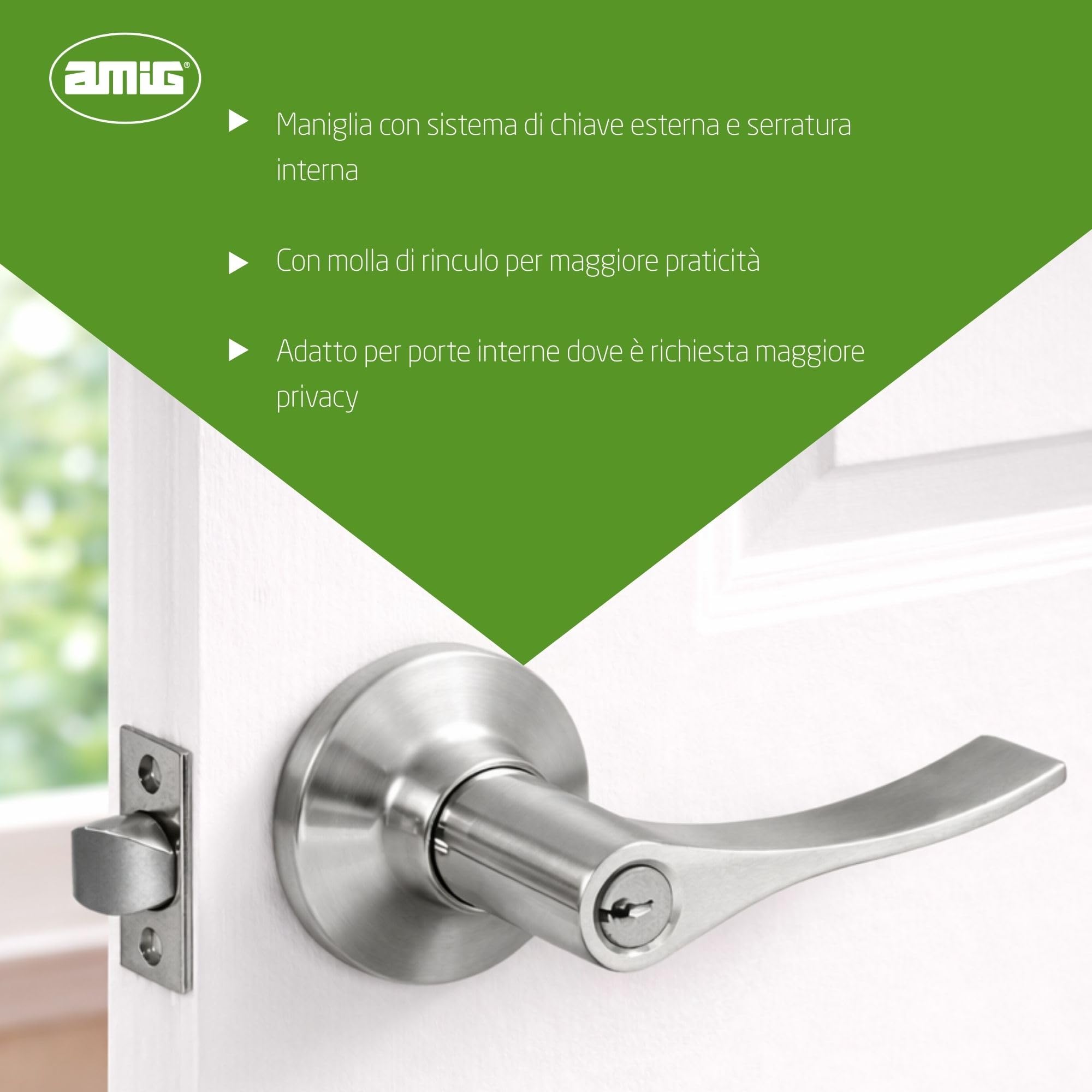 Amig Set Maniglie Con Serratura Per Porte Interne – Design Moderno In Acciaio Cromato Opaco, Scrocco 60/70 Mm