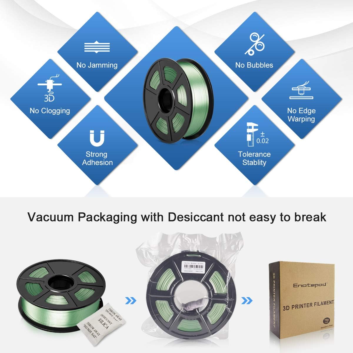 PLA Filament 1.75MM, PLA Silk 3D Printer Filament 1KG(2.2LBS) Spool, Enotepad PLA Metalic Silky Bornze