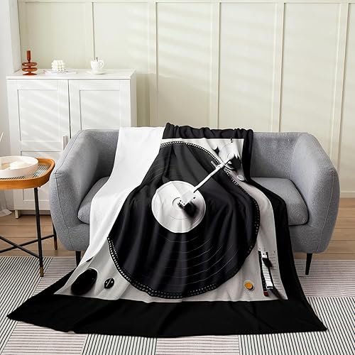 Manta de felpa de disco vintage, tema musical fonógrafo para todas las estaciones, manta de cama para niños, adolescentes, instrumentos musicales,