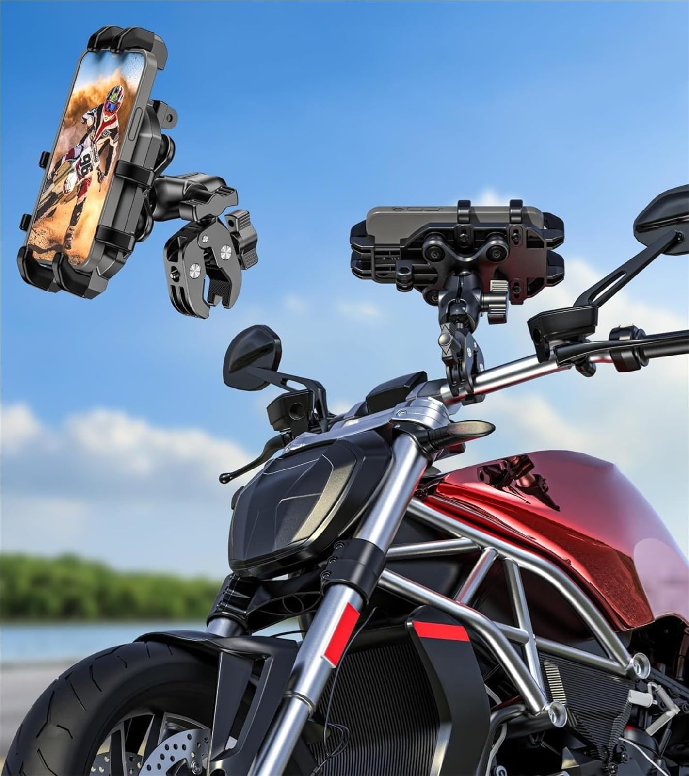 Soporte para Teléfono De Motocicleta con Amortiguador De Vibraciones Y Abrazadera Antivibración para Manillares De 0,5'' A 1,5'' De Diámetro