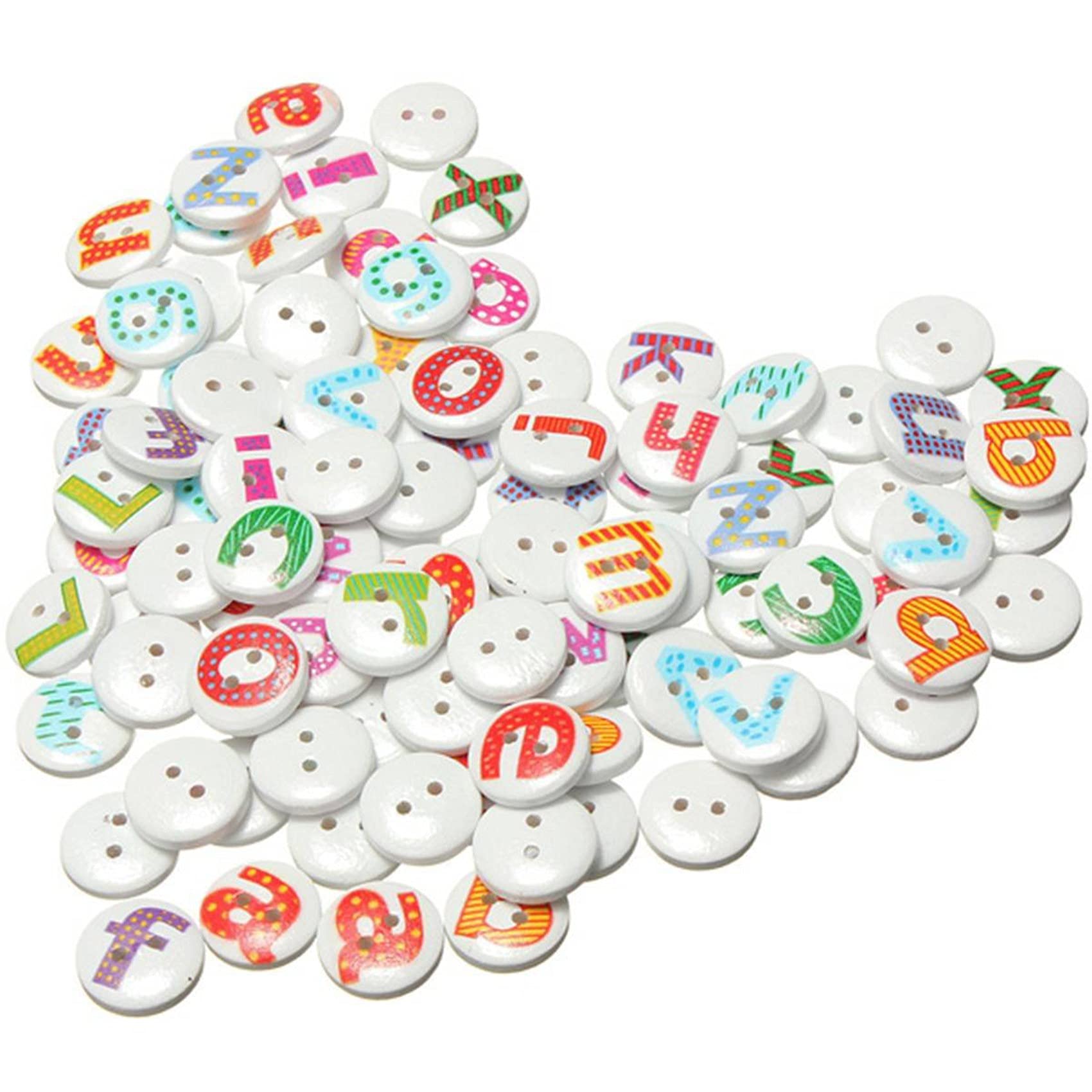 CTRLZS 100Pcs Mixed Painted Letter Alphabet Wooden Sewing Button Scrapbooking