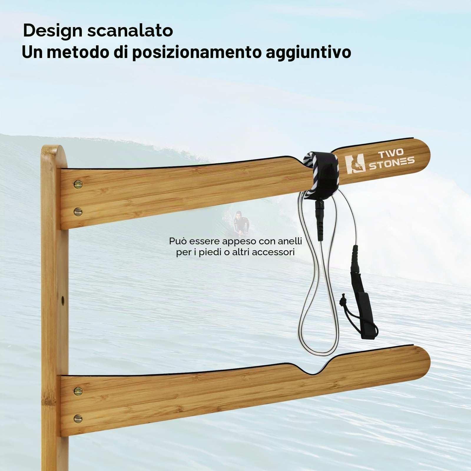 Two Stones Rack per tavola da Surf per Parete, Appendiabiti per tavola da Surf Funziona Come Supporto o Supporto per shortboard, Skimboard e Longboard (CJ-OT2202)
