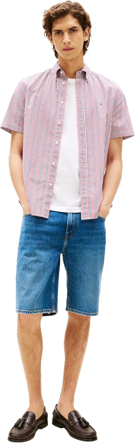 Tommy Hilfiger Mens Short Sleeve Oxford Shirts in Regular Fit, Men's Button Down Shirts - Image 4