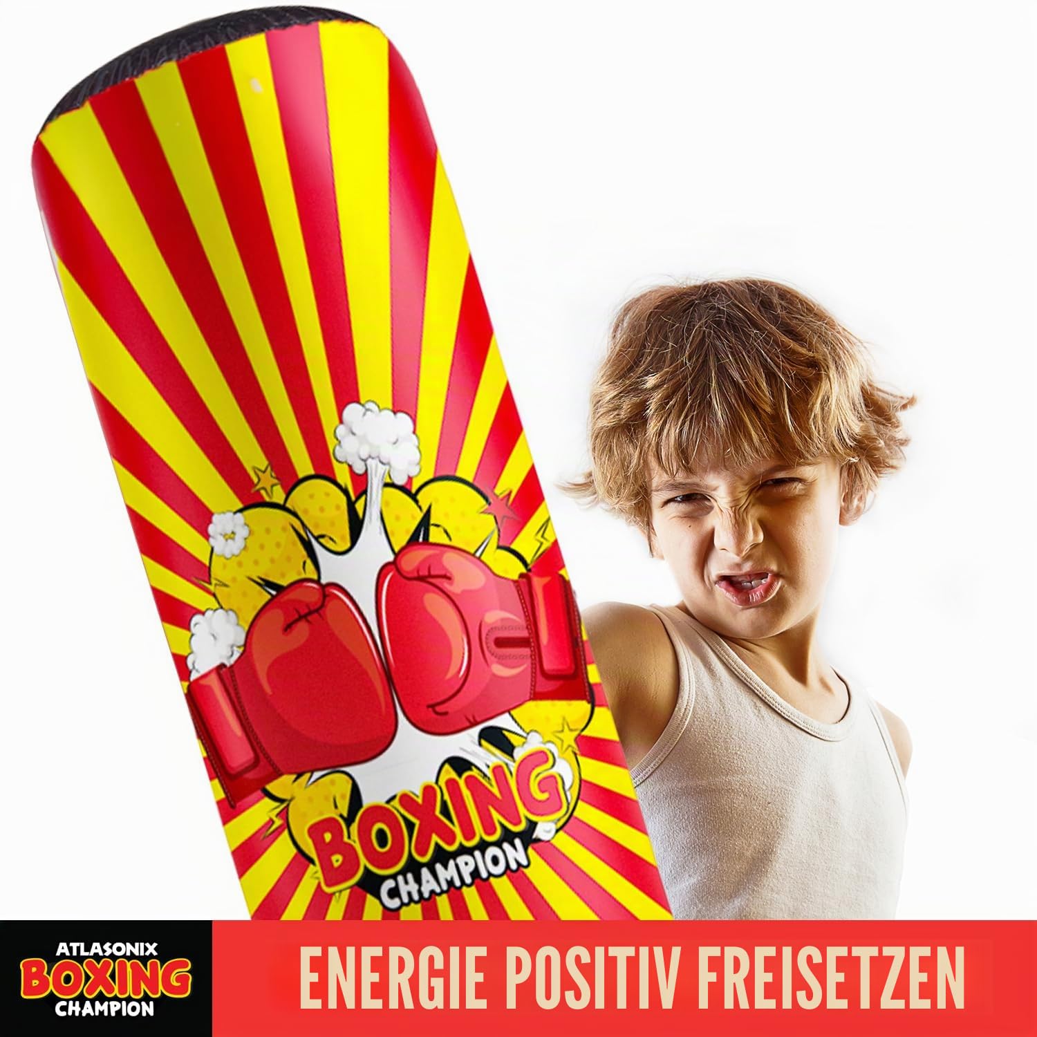 Aufblasbares Boxspielzeug für Jungen Alter 4-8-12, Stehender Kick-Dummy, Karate-Taekwondo-Ausrüstung, lustiges aktives Spiel, Geburtstagsfeier für Kinder, langlebiges Box-Set
