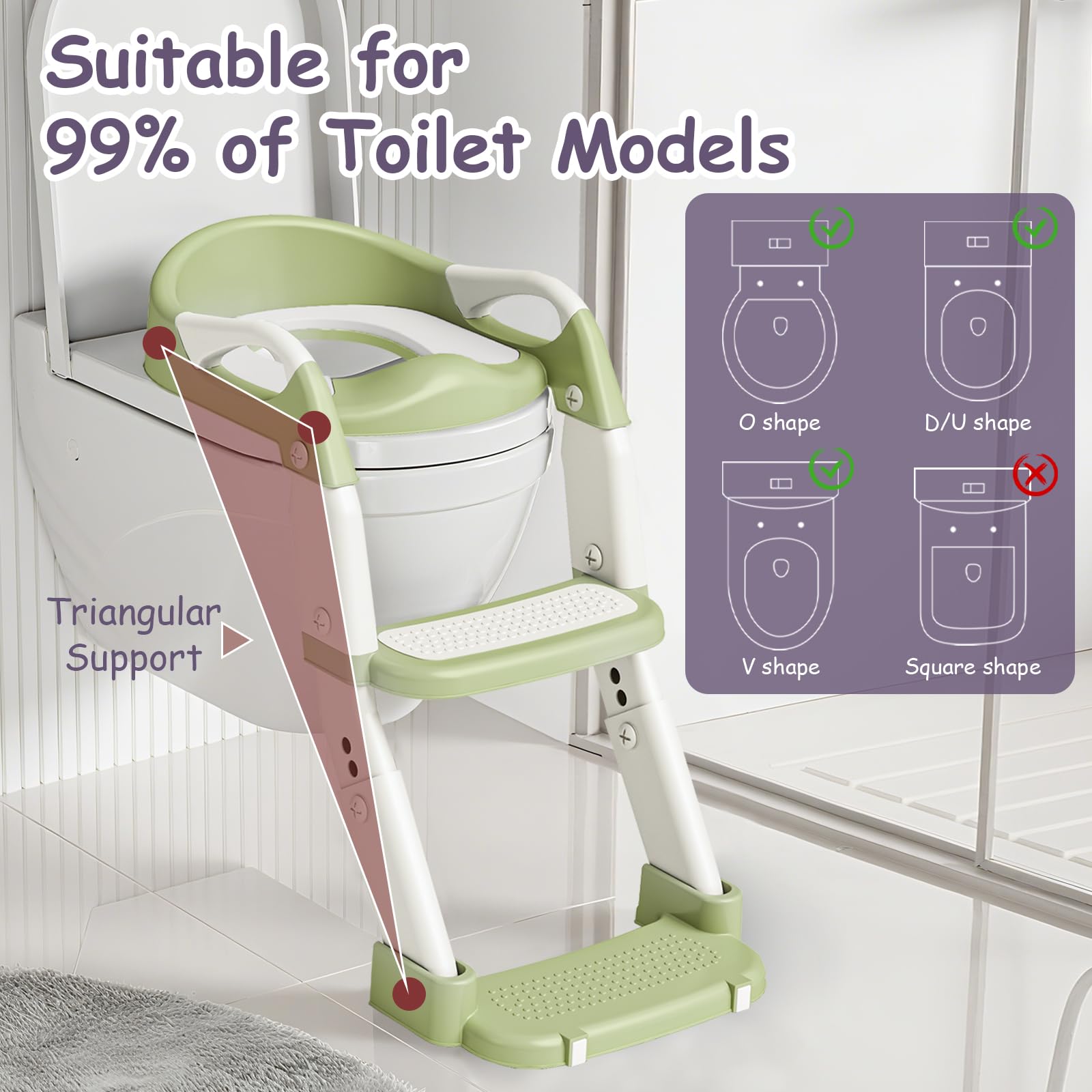 Vasino 3 in 1 con scaletta WC per bambini e bambine, con orinatoio, antiscivolo, scaletta e paraspruzzi, verde