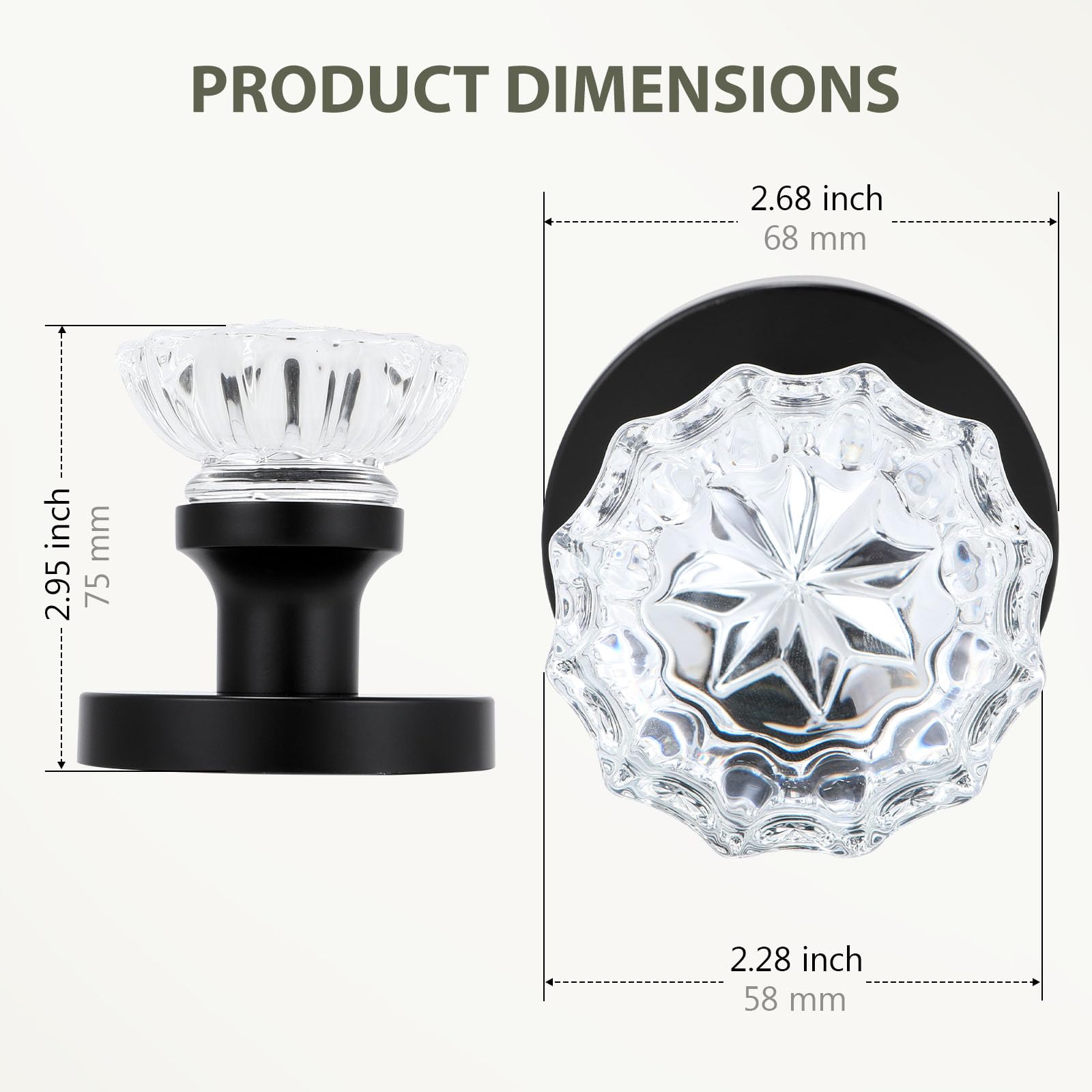 Black Crystal Door Knobs - 2 Pack Dummy Knobs -4
