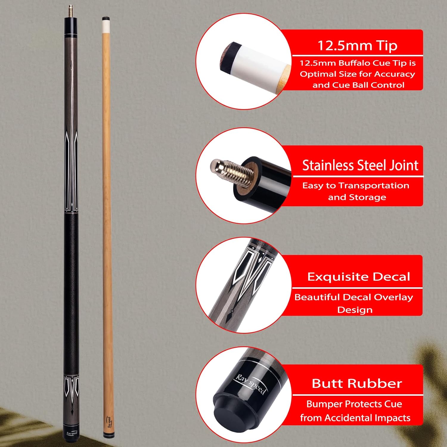 Pool Cue Stick Low Deflection Shaft Billiard Cue Stick with Hard Case 19-20 oz Professional Pool Stick (Missing PCs)