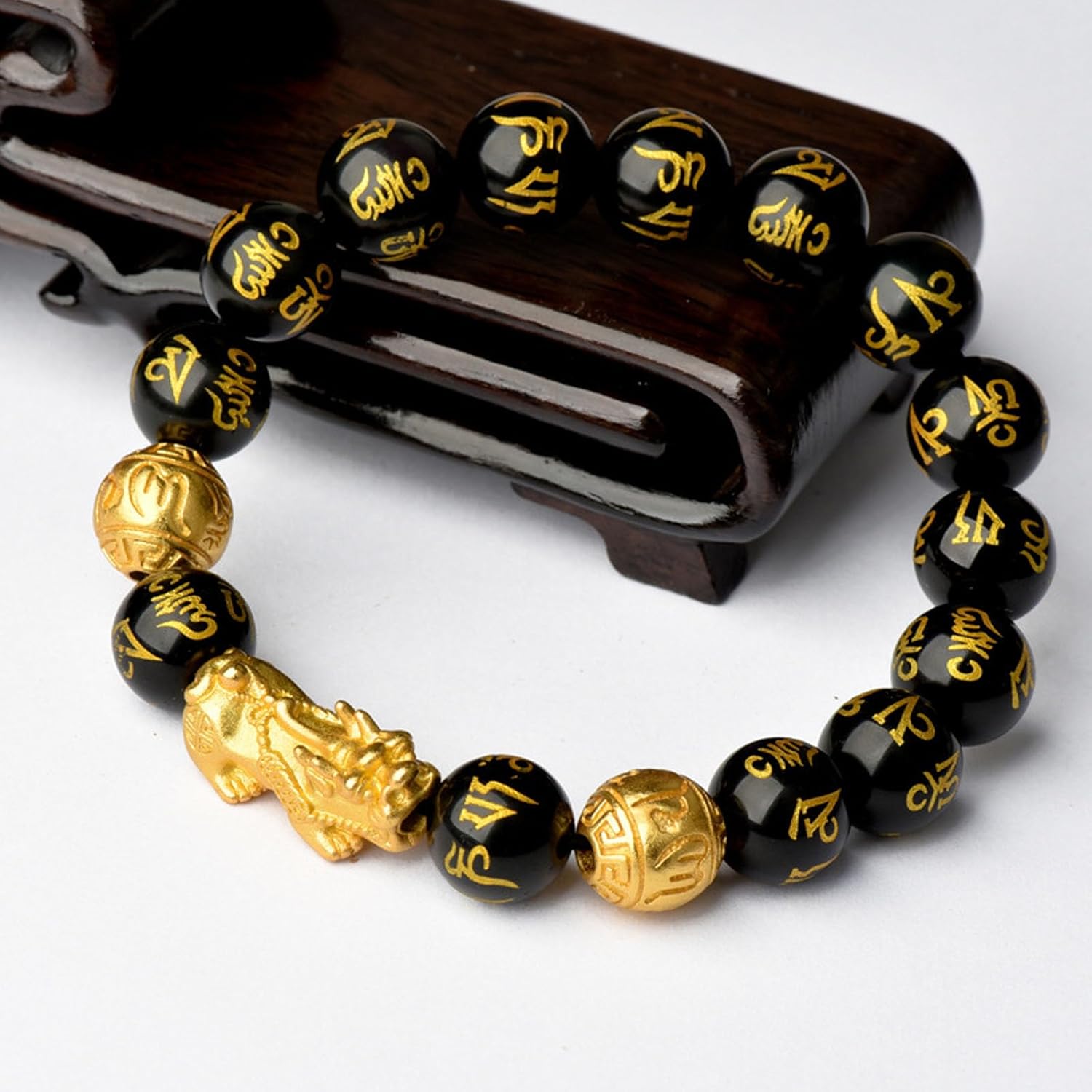 FengShui Wealth And Luck Bracelet, Feng Shui Black Obsidian Pixiu Wealth Bracelet Prosperity Buddha Beads Elastic Bracelets for Women Men Jewelry - Image 5