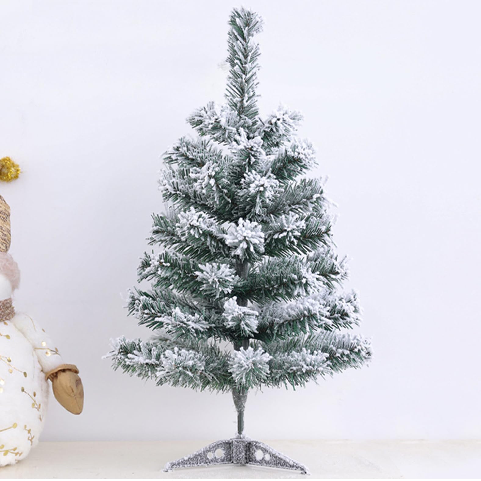 2FT/60CM Flocked Snow Pine Artificial Christmas Tree, Tabletop Xmas Tree for Home, Office