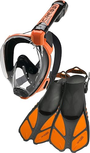 Cressi Kit de máscara de esnórquel de cara completa para adultos y aletas ajustables, vista amplia y clara, sistema antivaho - respiración fácil -