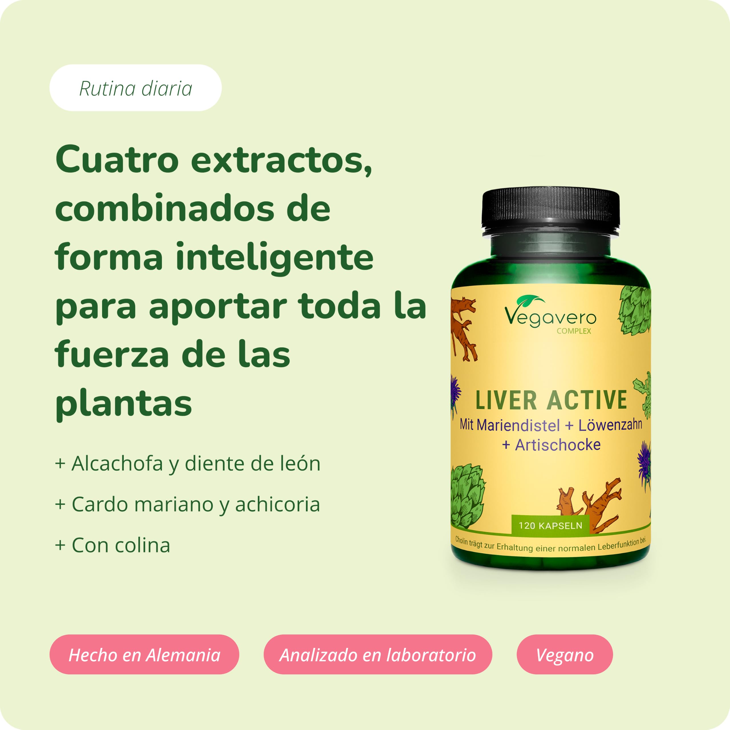 Detox Higado Vegavero | 3300 mg Cardo Mariano + Alcachofa + Diente de León | 80% Silimarina + 40% colina | Depurativo Hígado Graso + Diuretico + Digestion | Sin Aditivos | Vegano| 120 Cápsulas