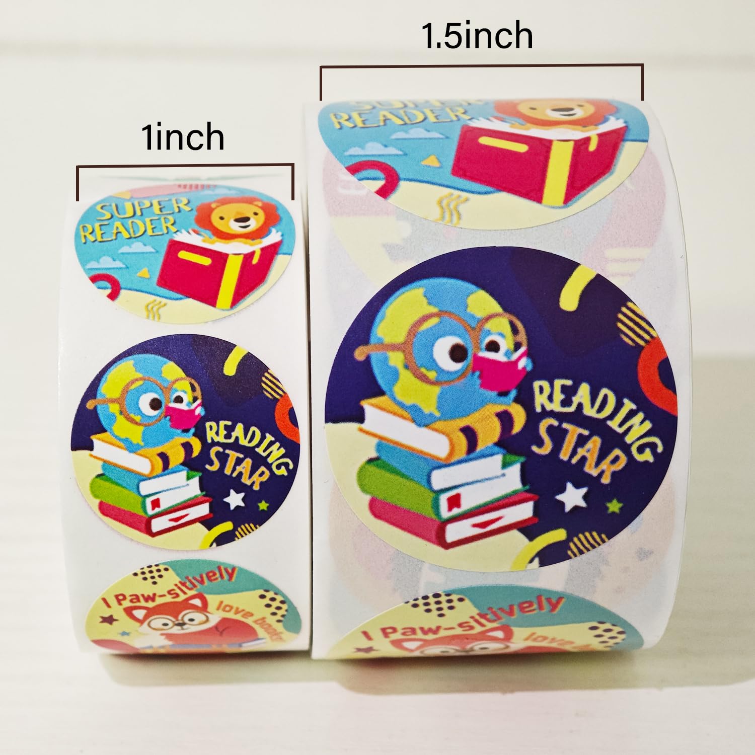 Belohnungsaufkleber für Tiere, motivierende Leseaufkleber für Kinder, 3,8 cm, rund, 500 Stück, Rolle, Cartoon-Aufkleber, 8 Designs, Tier-Lese-Etiketten für Schule, Lehrer, Studenten, Buch, Geschenk