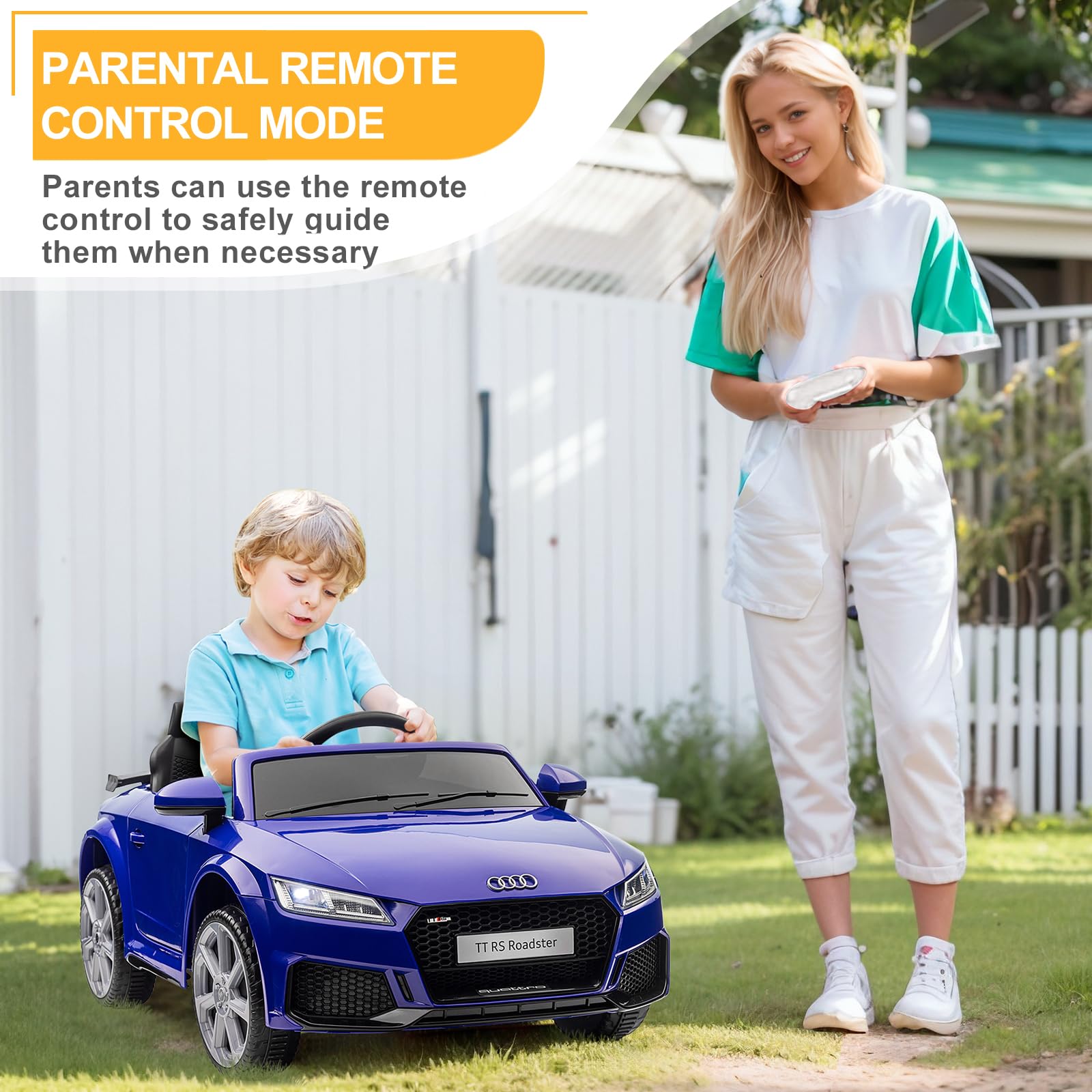 LALAHO Voiture électrique pour Enfant Audi avec Télécommande 2.4G, 12V Voiture Enfant 2-Portes avec 2 x Moteurs 30 Watts (Bleu)