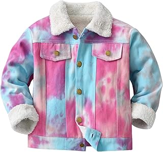 Jaqueta infantil para meninos e meninas à prova de vento com estampa tie dye jaqueta de lã jeans infantil quente agasalho jaqueta 4t meninas
