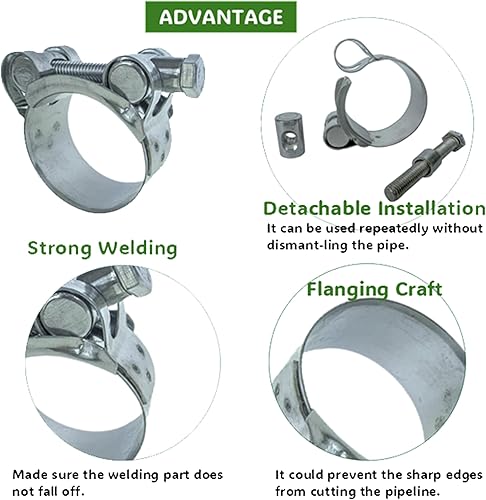 Miniatura 4 de Abrazaderas de manguera con perno en T, abrazadera de tubo ajustable resistente de 2.362-2.480 in, acero inoxidable 304 y banda ancha para puntas de