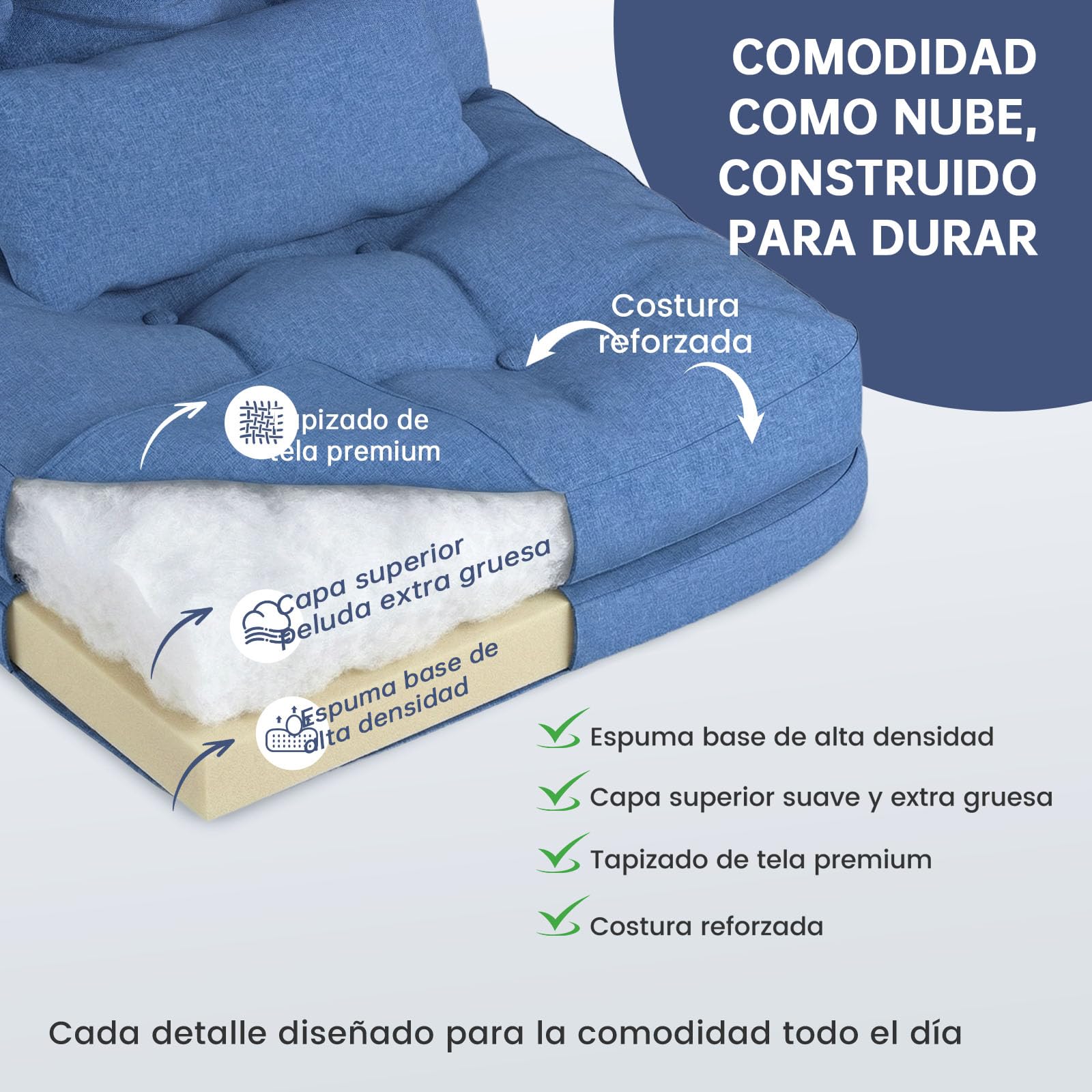 Silla Escritorio Ajustable en Altura Silla Oficina Ergonómica con Ruedas, Silla Tocador con Taburete de Almacenamiento, Silla Giratoria con cojín Grueso para Oficina, Estudio, Azul