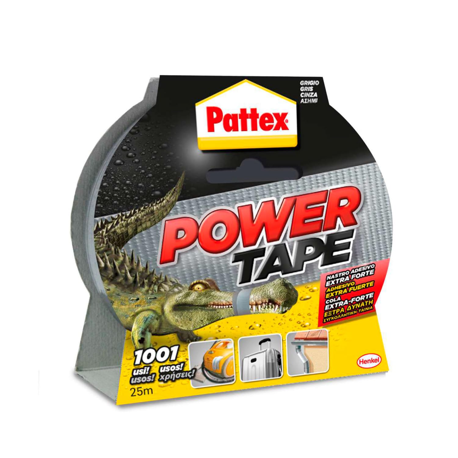 Pattex Power Tape, cinta americana extrafuerte para cargas pesadas, cinta negra para casi todas las superficies, cinta adhesiva e impermeable, 48 mm x 25 m