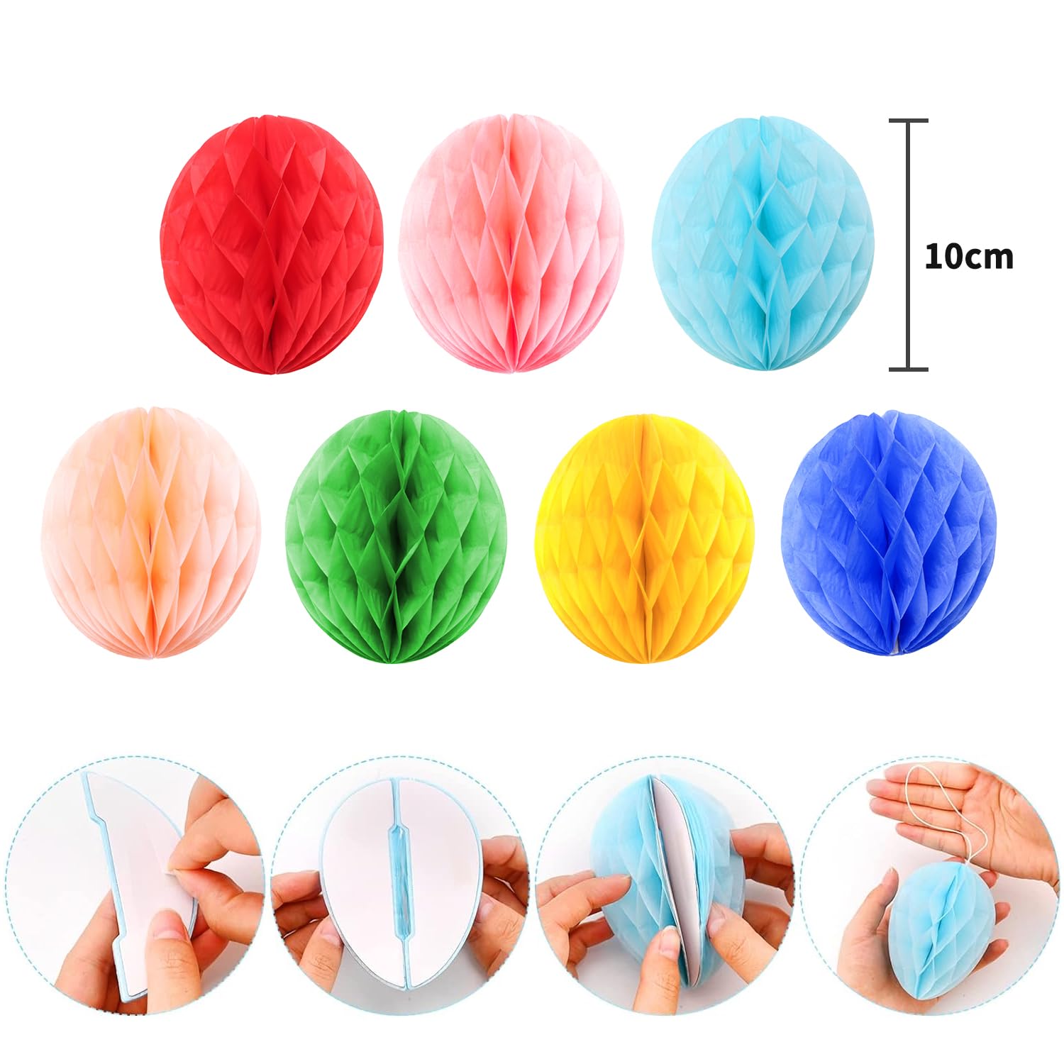 UNVOJL Easter Paper Honeycomb Ball Egg Shape Easter Decorations Hanging Pom Pom Ball Hanging Eggs Ornaments for Easter (14) - Image 2