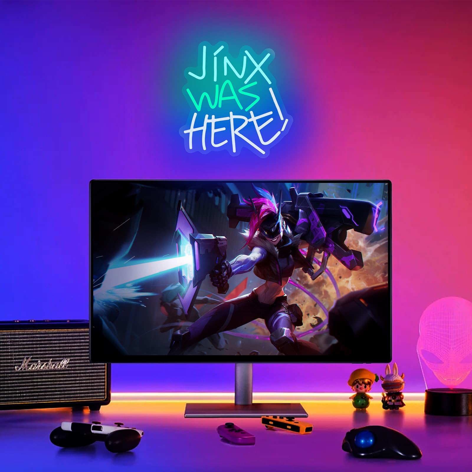 Jinx Was Here neonowy znak, neonowe znaki do dekoracji ścian, ściemniane znaki LED do sypialni, podświetlane znaki do pokoju dziecięcego, jaskini męskiej, pokoju gier, na ścianę, gracza