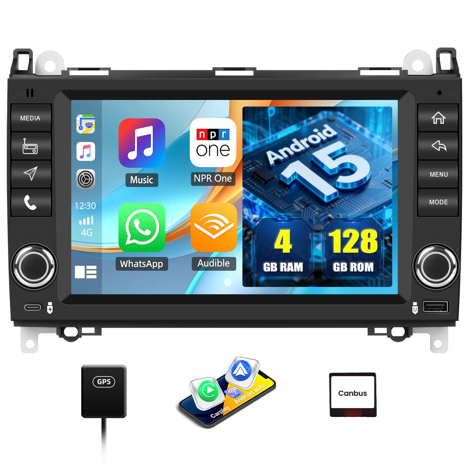 CAMECHO [4+128 GB] Android 15 – odtwarzacz samochodowy z CarPlay i Android Auto dla Mercedes-Benz W169 B200 W245 W639 Viano Vito Sprinter W906 10,1″ ekran INCELL Bluetooth GPS WiFi