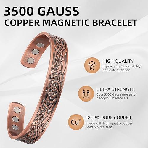 Miniatura 8 de MagEnergy Pulsera de cobre para hombre, 99.9% de cobre, pulsera magnética ajustable, regalo de joyería