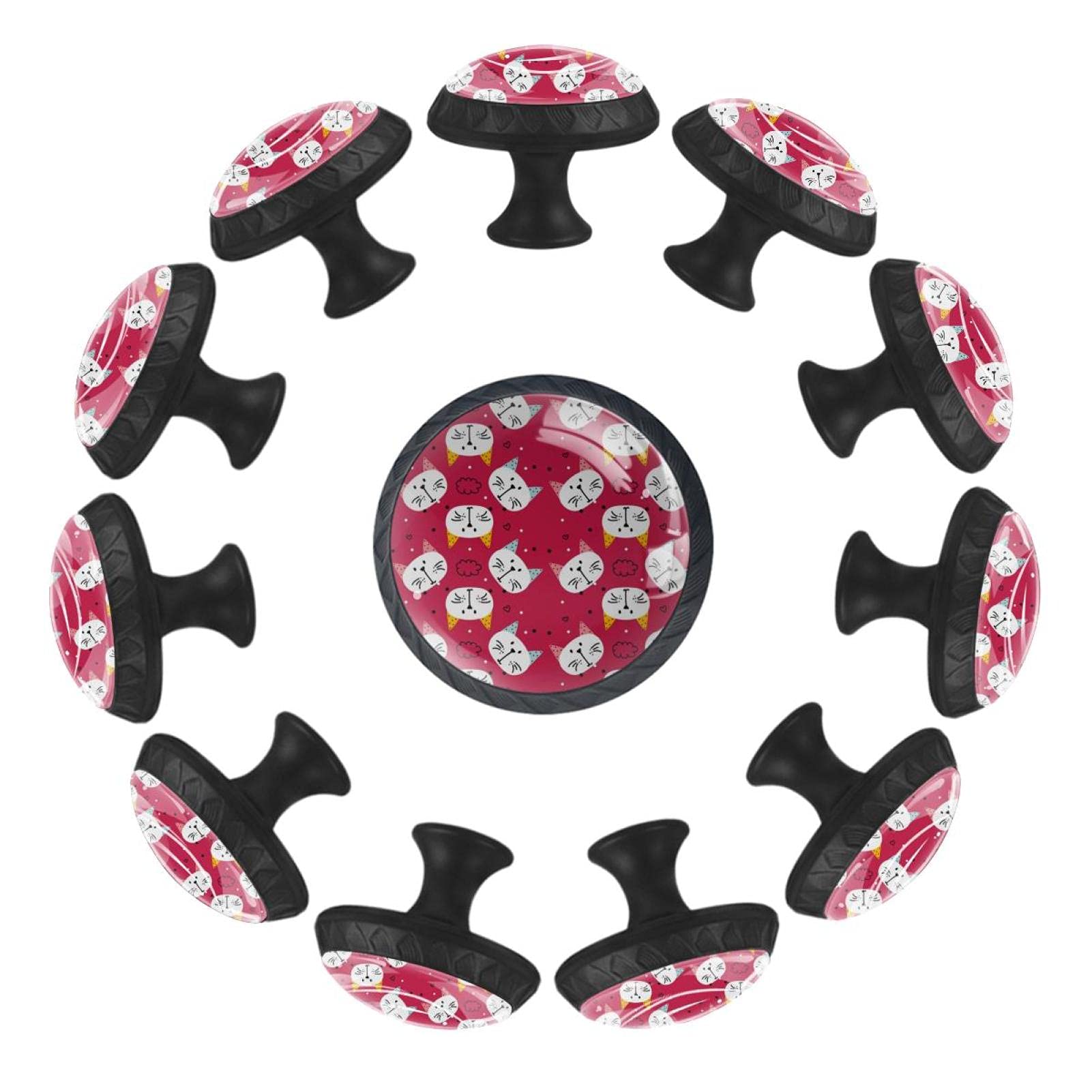 Boutons de tiroir chat rose 35mm lot de 12 pour commode enfant