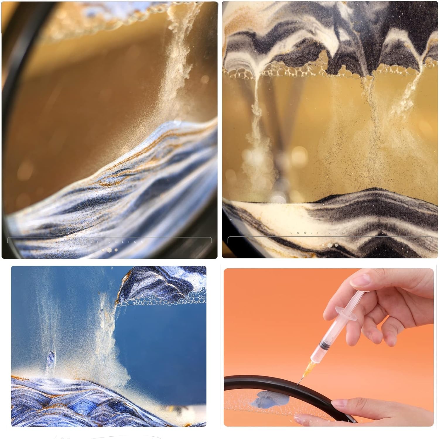 Flowing Sand Painting Moving Sand Art Picture,Dynamic 3D Natural Landscape Quicksands Painting Round Glass Sand Frame,Sand Painting Kit Desktop Art Home Ornament (Color : Blue, Size : 7inch)