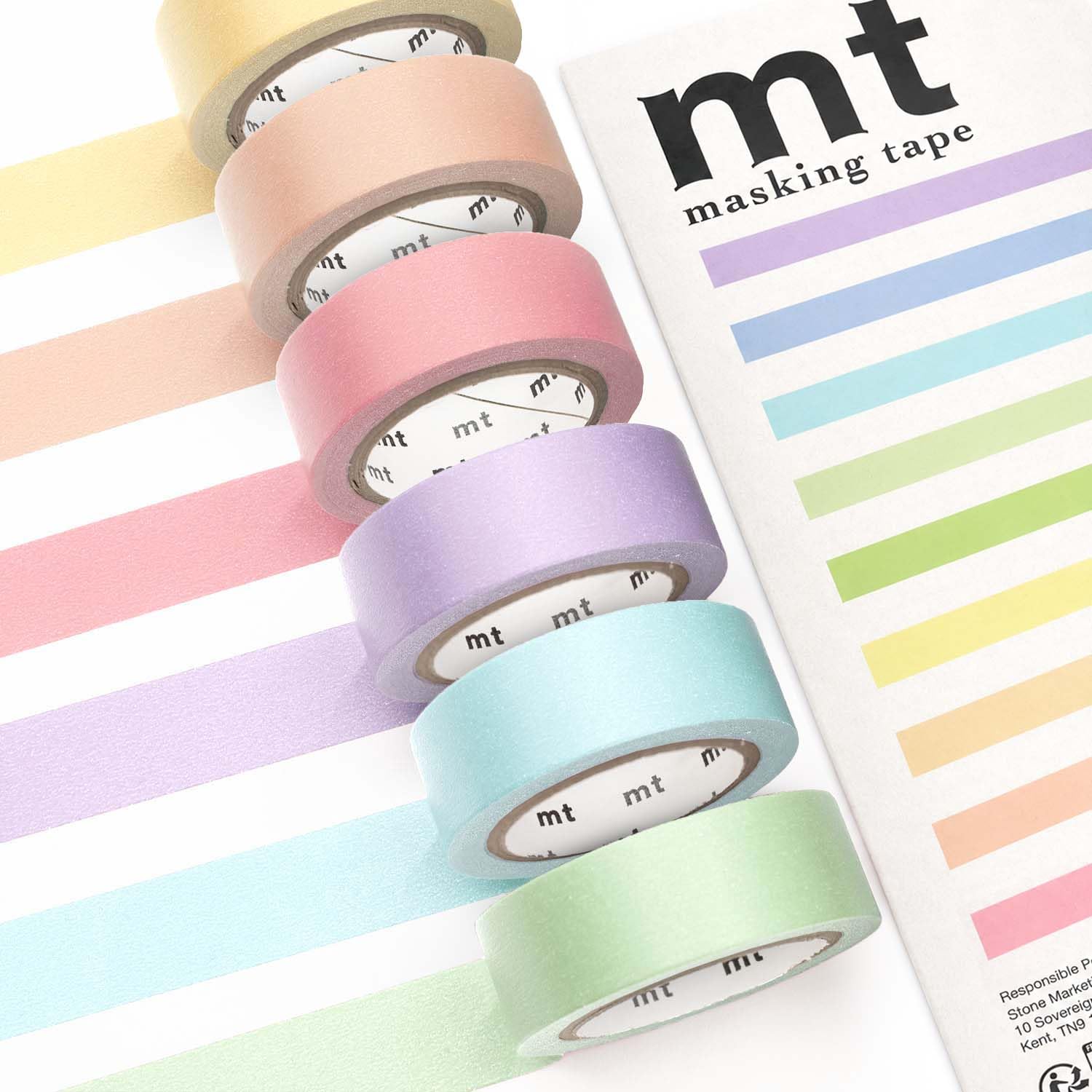 MT Washi Masking Tape - Kamoi Paper Washi Adhesive Tape - 15mm * 7m (Pastel 6 Pack)