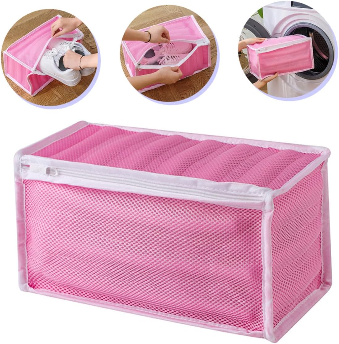 Cuboid Shoe Wash Bag Polyester Zipper Lock for Machine Washing image 3