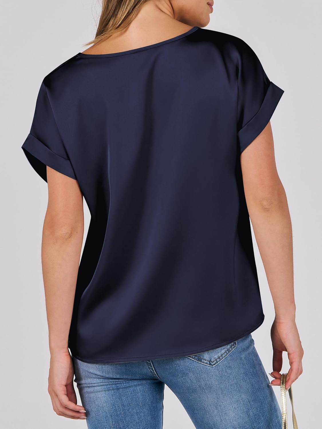 ANRABESS Women's Summer Dressy Casual Short Sleeve Shirts Crewneck Satin 2026 Business Office Work Blouse Tops - Image 4