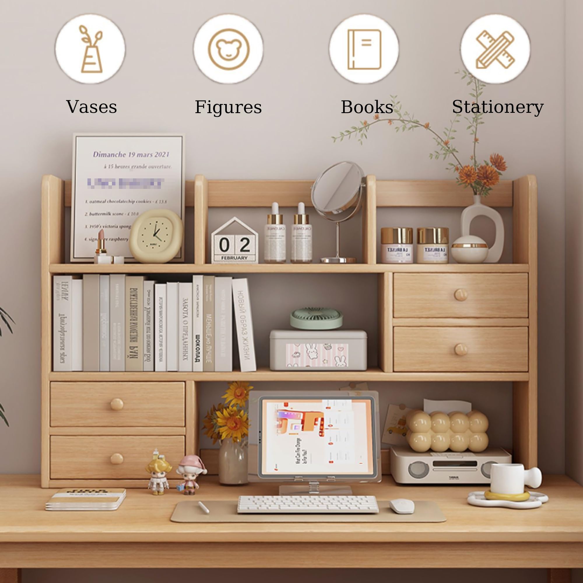Estantería de escritorio de madera – Solo estante de escritorio superior estantes de oficina y estante de almacenamiento para el hogar dormitorio y suministros de oficina nizer encimera sobre