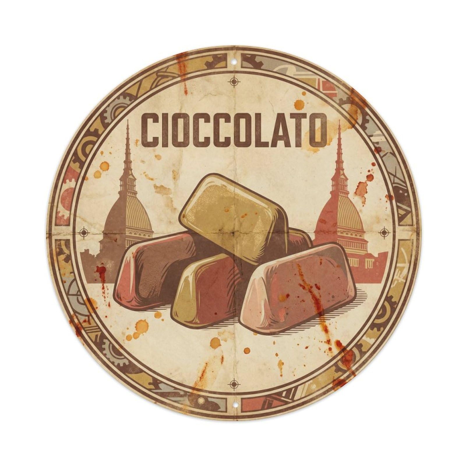 Olyhtr 8X8inch Classic Style Chocolate Italian Culture Cocoa Shop Screenprint Travel Metal Tin Sign