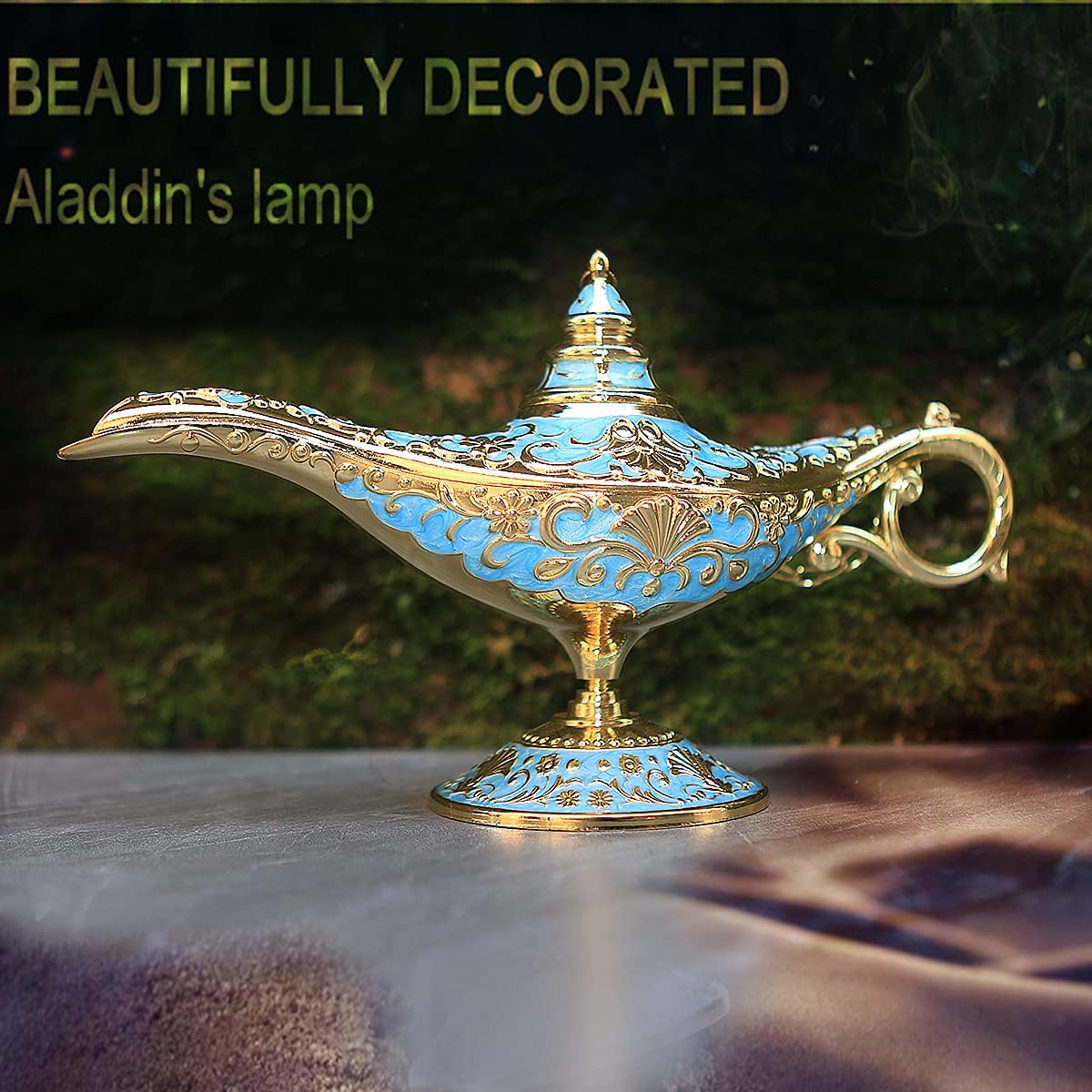 Legend Aladdin Lamp Magic Genie Wishing Light, Classic Arabian Nights Costume Props Lamp Table Decor for Home Wedding Party Halloween Birthday Beautiful Gift for Women Men(Lake Blue)