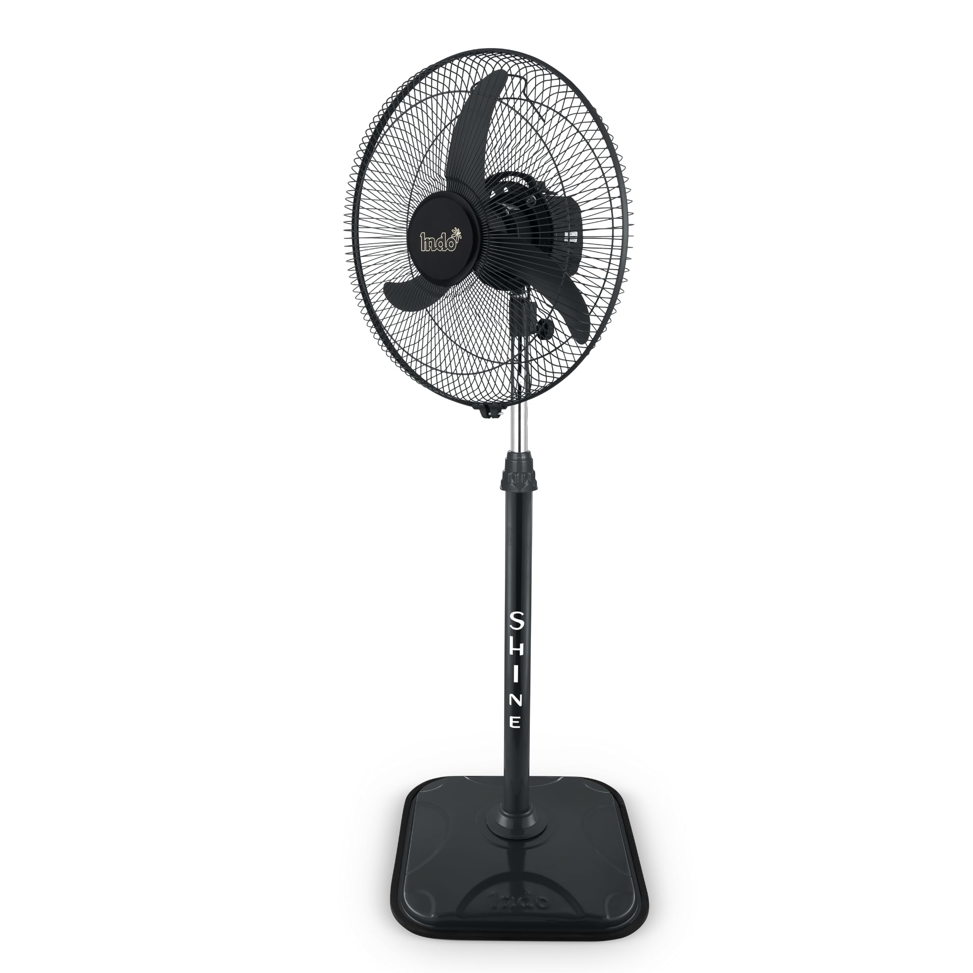 Indo Shine 400 mm High speed Oscillating pedestal fan for home | 2200 RPM | Adjustable height | Heavy duty | 3-speed control | High airflow | Cooling Fan | 2 Years Warranty (Black)