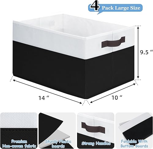 Miniatura 19 de Paquete de 4 cestas grandes de almacenamiento de armario para estantes, organizadores de armario de tela y almacenamiento con asas para organización
