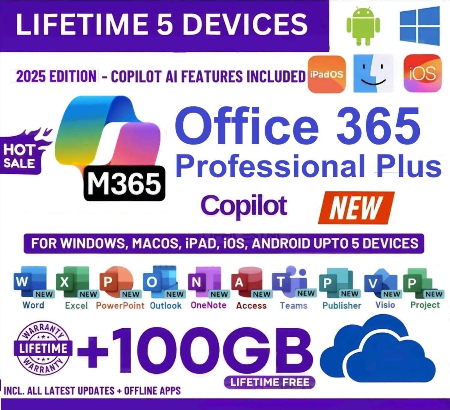 OffiSuite 365 Professional Plus and New Copilot Ai Edition Ms | Latest 2026 Launch | (upto 5 Devices, Lifetime Validity) for Win, iOS, macOS, iPADOS, Android | 100GB Storage (Cloud) | Regular Updates with Unlimited Reinstallations ( Quick Delivery )-image-0