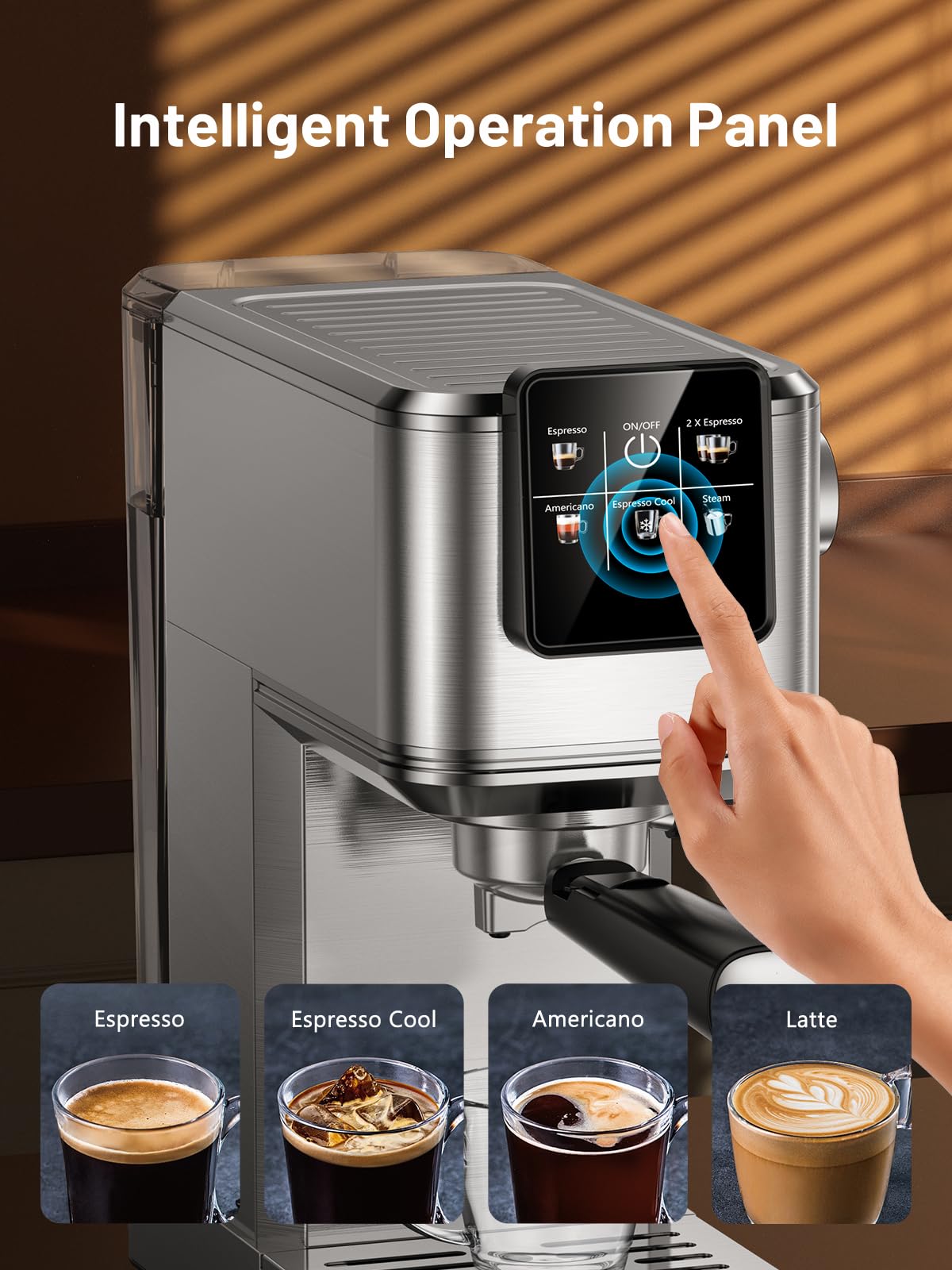 Cafetera espresso de 20 bares con cerveza rápida en frío, cafetera caliente y helada, cafetera de acero inoxidable con espumador bar vapor touch display con depósito de