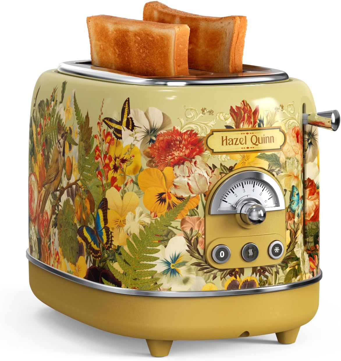 Hazel Quinn x Eduardo Recife 2-Slice Toaster, 6 Browning Levels, Defrost/Reheat/Cancel Functions, Removable Crumb Tray for Easy Cleaning, 1.5-Inch Extra-Wide Slots, Retro Style Collaboration