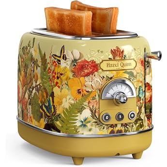 Hazel Quinn Retro 2 Slice Toaster, Stainless Steel, Vintage Toaster, 6 Adjustable Browning Levels, Defrost Reheat Cancel Func
