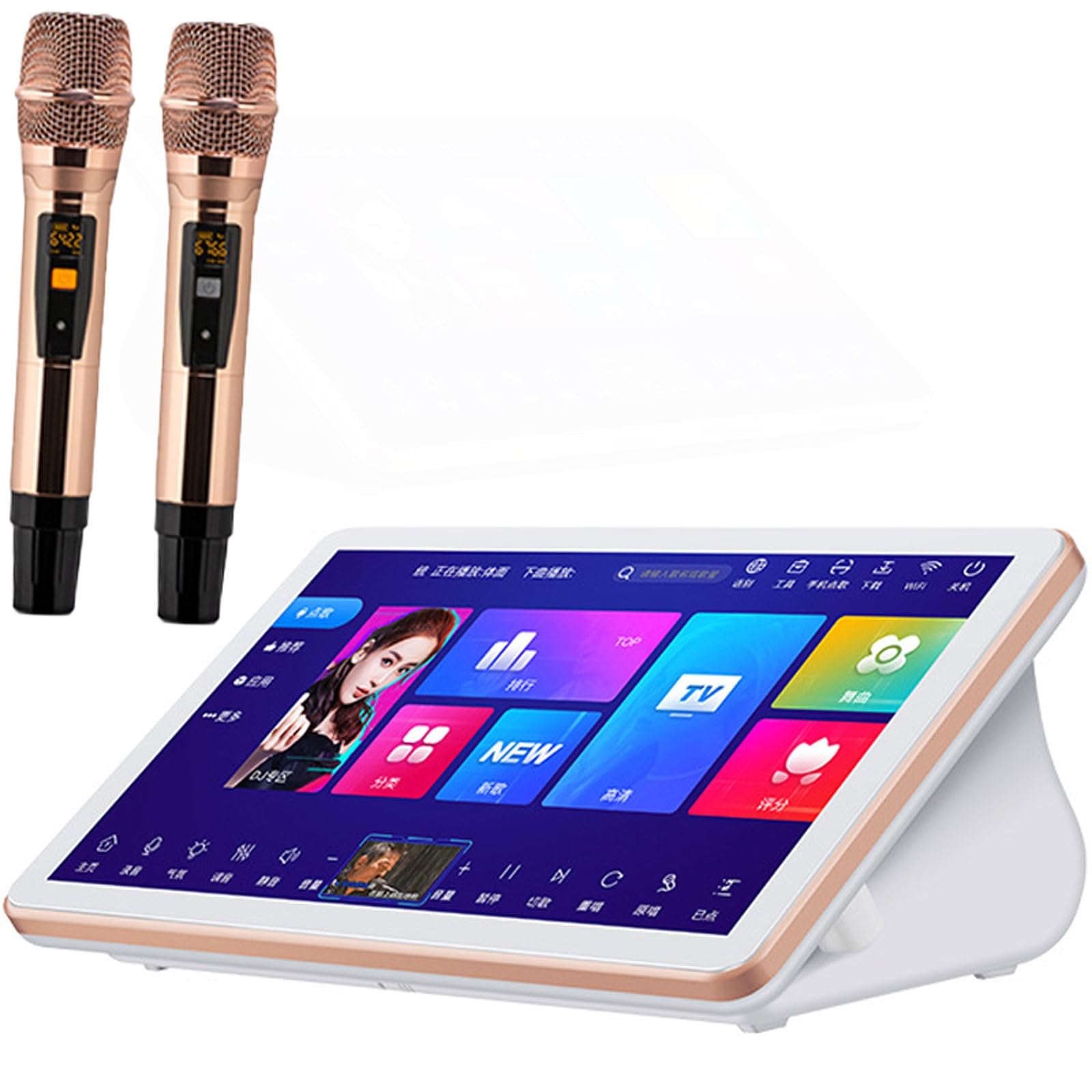 Sistema Karaoke da 18,5 pollici, lettore Karaoke KTV con touch screen e microfono wireless, controllo vocale intelligente AI e supporto di più lingue, amplificatore Karaoke per casa, feste, KTV (bianc