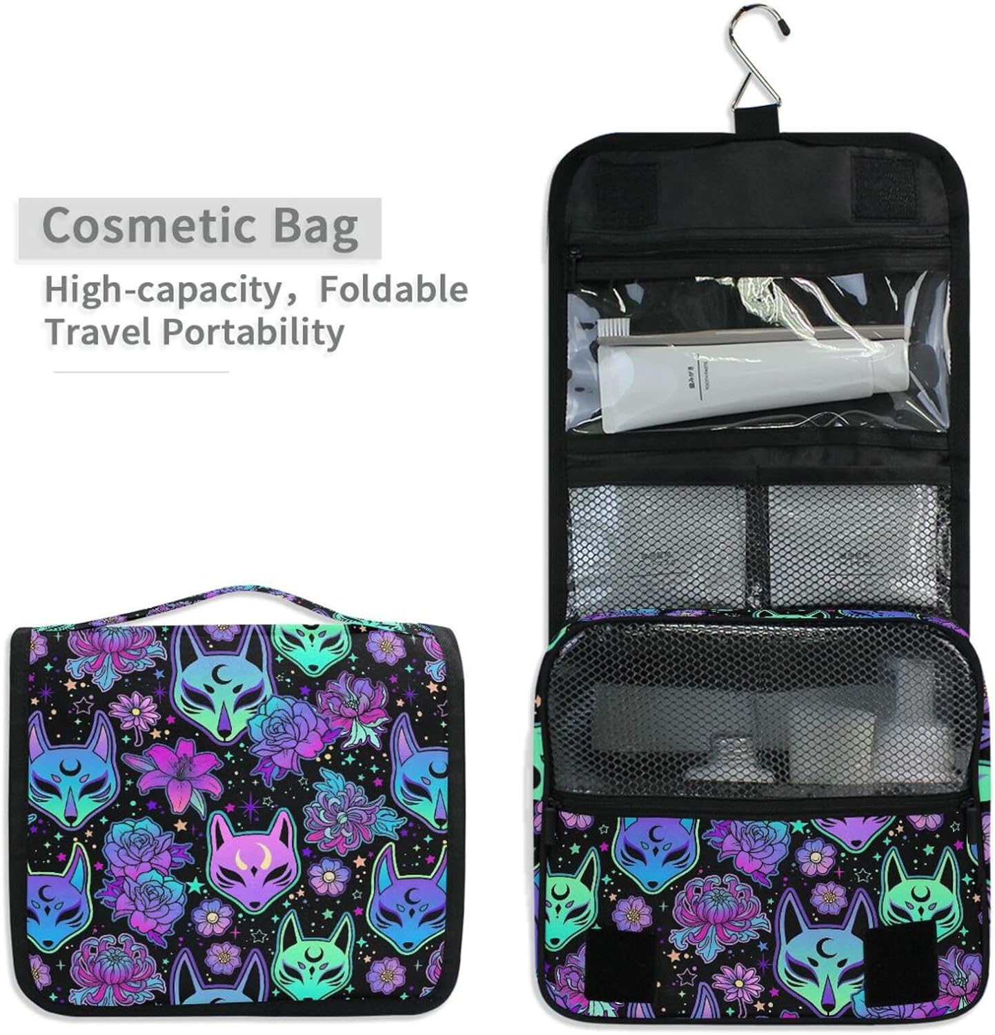 MNSRUU Hanging Toiletry Bag Magic Purple Fox Makeup Bag Travel bag for Toiletries Portable Toiletry Organizer Bags Toiletry Bag for Women Men, Travel-Essentials Toiletry Bag