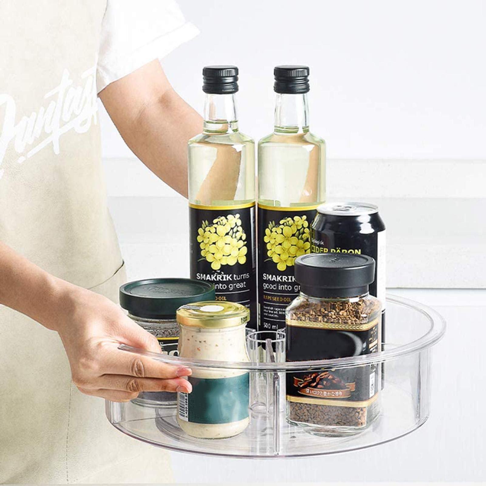 Lazy Susan Plateau tournant nizer pour condiments, épices et ustensiles Conteneur de rangement en plastique avec sections divisées