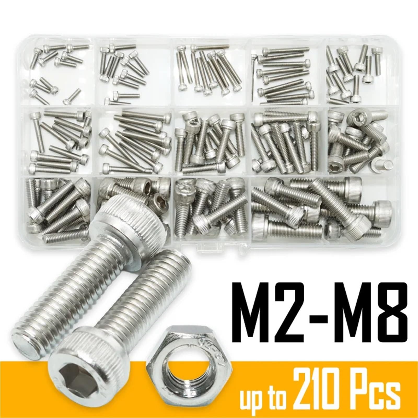 Juego de tuercas y tornillos cabeza hexagonal, M2 .5 M3 M4 M5 M6 M8 Drive, perno métrico acero inoxidable 304 con tuerca para Electrónica(Screws Set M2.5-M8)