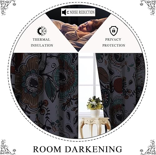 Miniatura 58 de Estelar Textiler Cortinas bohemias para oscurecer la habitación con hojas de arce de 84 pulgadas de largo, juego de 2 paneles para sala de estar,