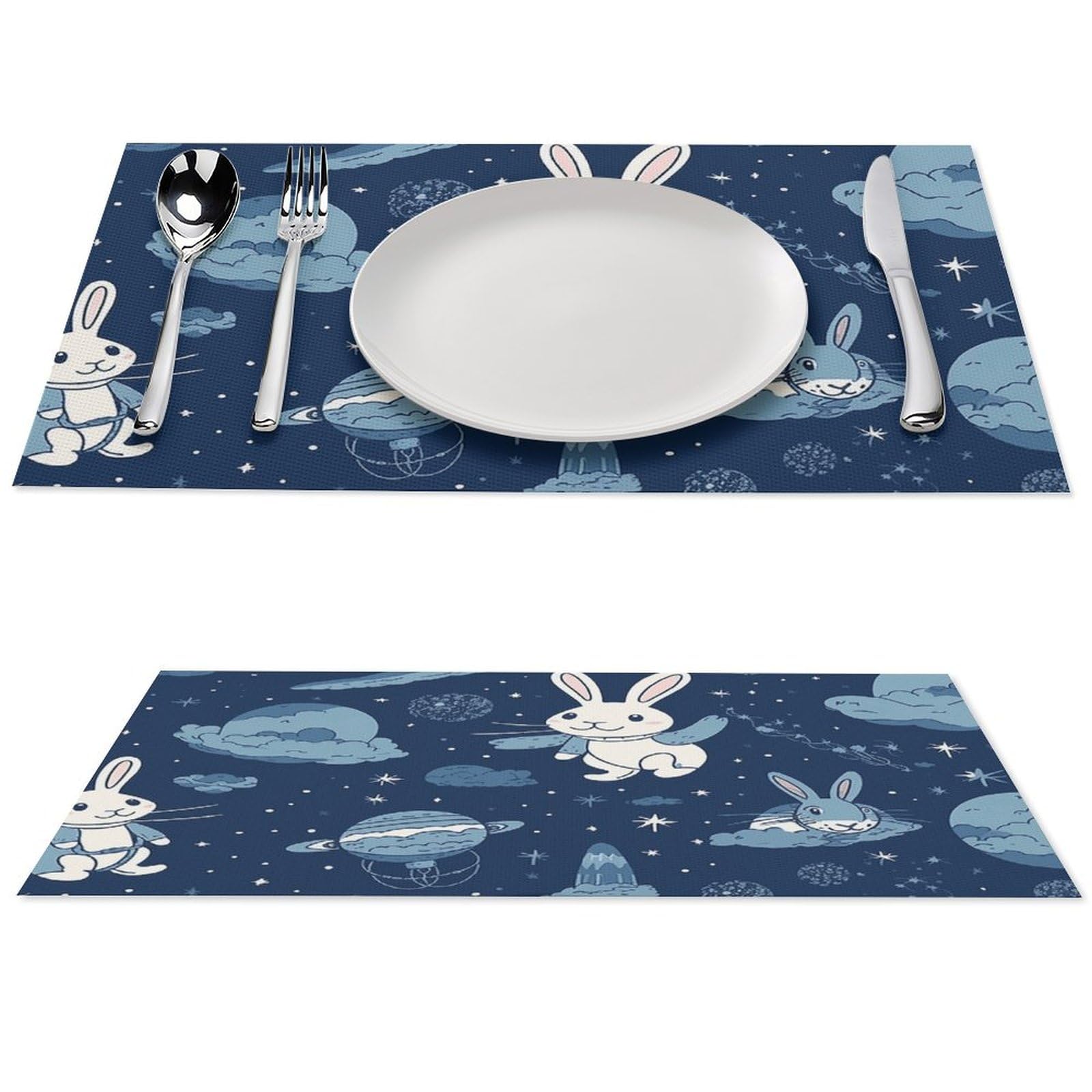 Set de table lapin espace lot de 4 rectangulaires lavables en PVC pour salle à manger 30x45 cm